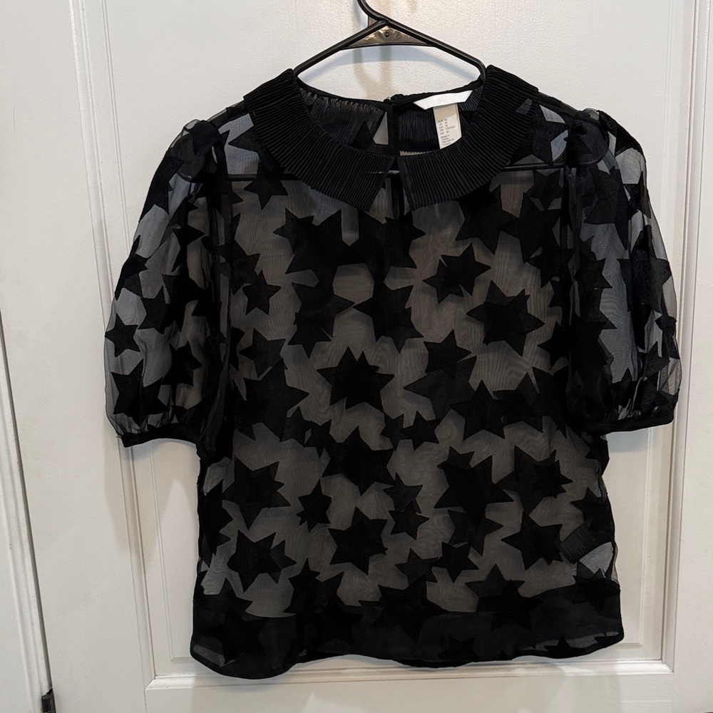 H&M Black Sheer Star Pattern Blouse